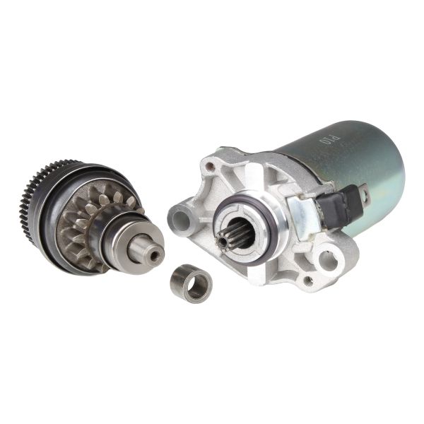 Anlasser + Anlasserfreilauf (14/55Z) + Buchse für Piaggio 4-Takt / Liberty NRG Zip / Aprilia SR / Vespa ET4 Primavera 50 (114304)