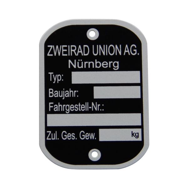 Rahmentypenschild für Zweirad Union DKW Victoria Express Mofa Moped Mokick (187114)
