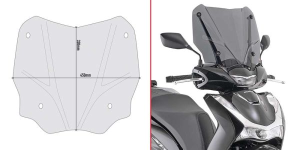 Givi Windschild D1181SG getönt, 330 x 450 mm, ABE 38743 für Honda SH 125-150 (20>23), SH 350 (21>23) (D1181SG)