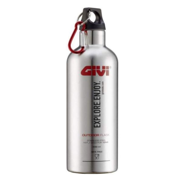 Givi Thermo Trinkflasche aus Edelstahl und eloxiertem Aluminium - BPA frei mit Karabinerhaken (STF500S)