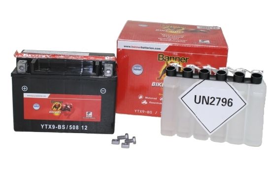 Flüssigbatterie Banner Batterie YTX9, 12 V 8 Ah, Pluspol links, DIN 50812 (145296)