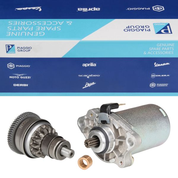 Anlasser + Anlasserfreilauf (14/63Z) + Buchse für Piaggio 2-Takt / Liberty NRG Sfera TPH Zip / Aprilia SR / Vespa ET2 (114295)