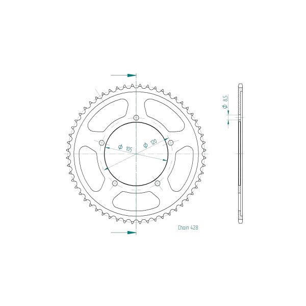 Kettenrad hinten 56 Zähne Teilung 428 Typ 50-15038-56 (111023)