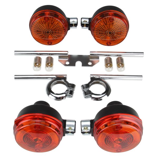 Blinkerhalter vorne + hinten chrom + 4x Blinker rund orange + Glühbirnen für Simson S50 S51 S70 (102381)